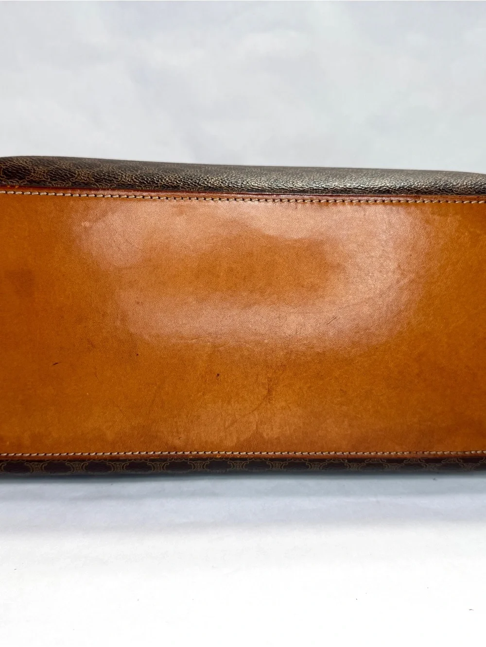 Vintage CELINE Macadam Boston Bag Brown Leather 2-Way Shoulder Satchel